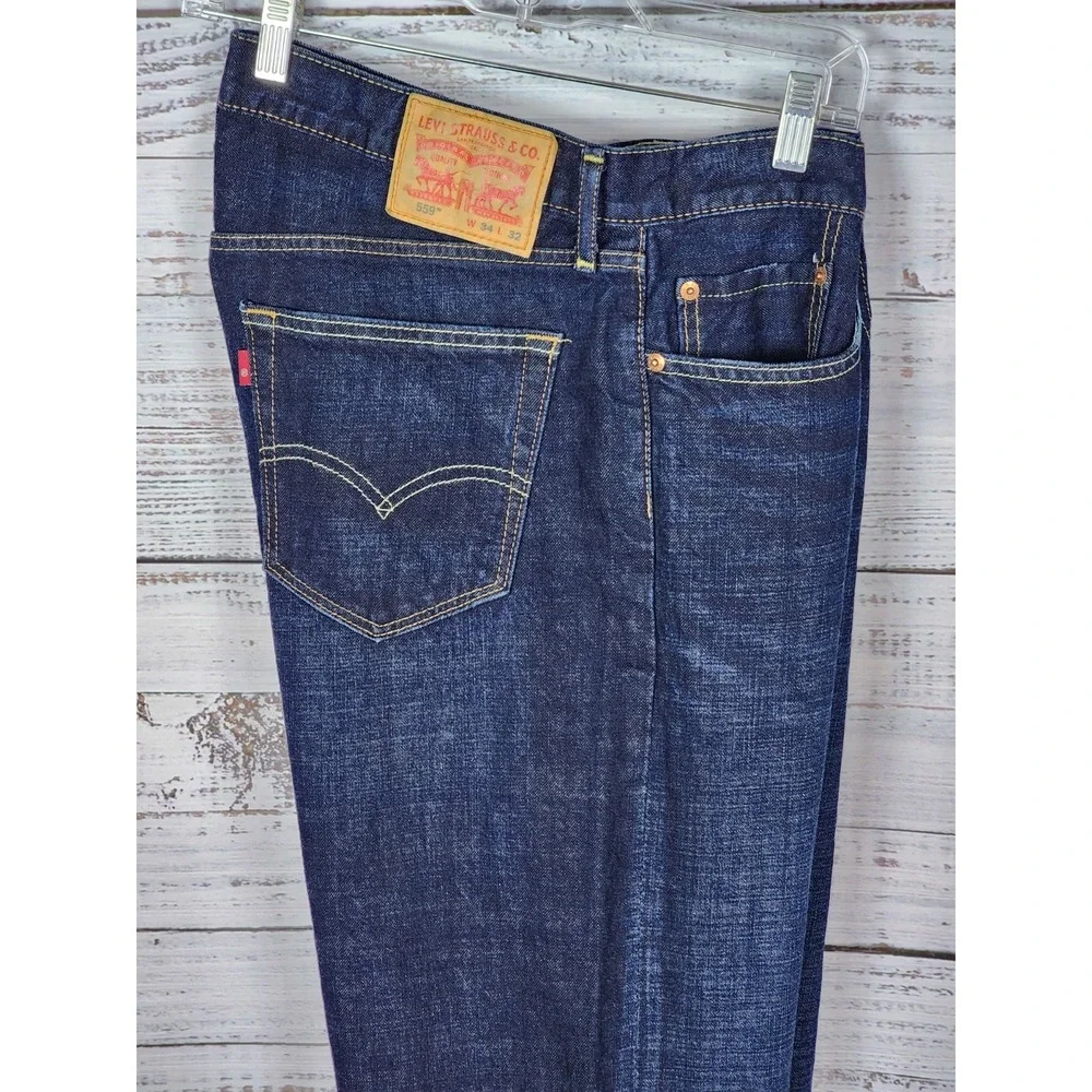 Levis 559 Relaxed Fit Blue Jeans Mens 34x32 Dark Wash Cotton Loose Denim Pants